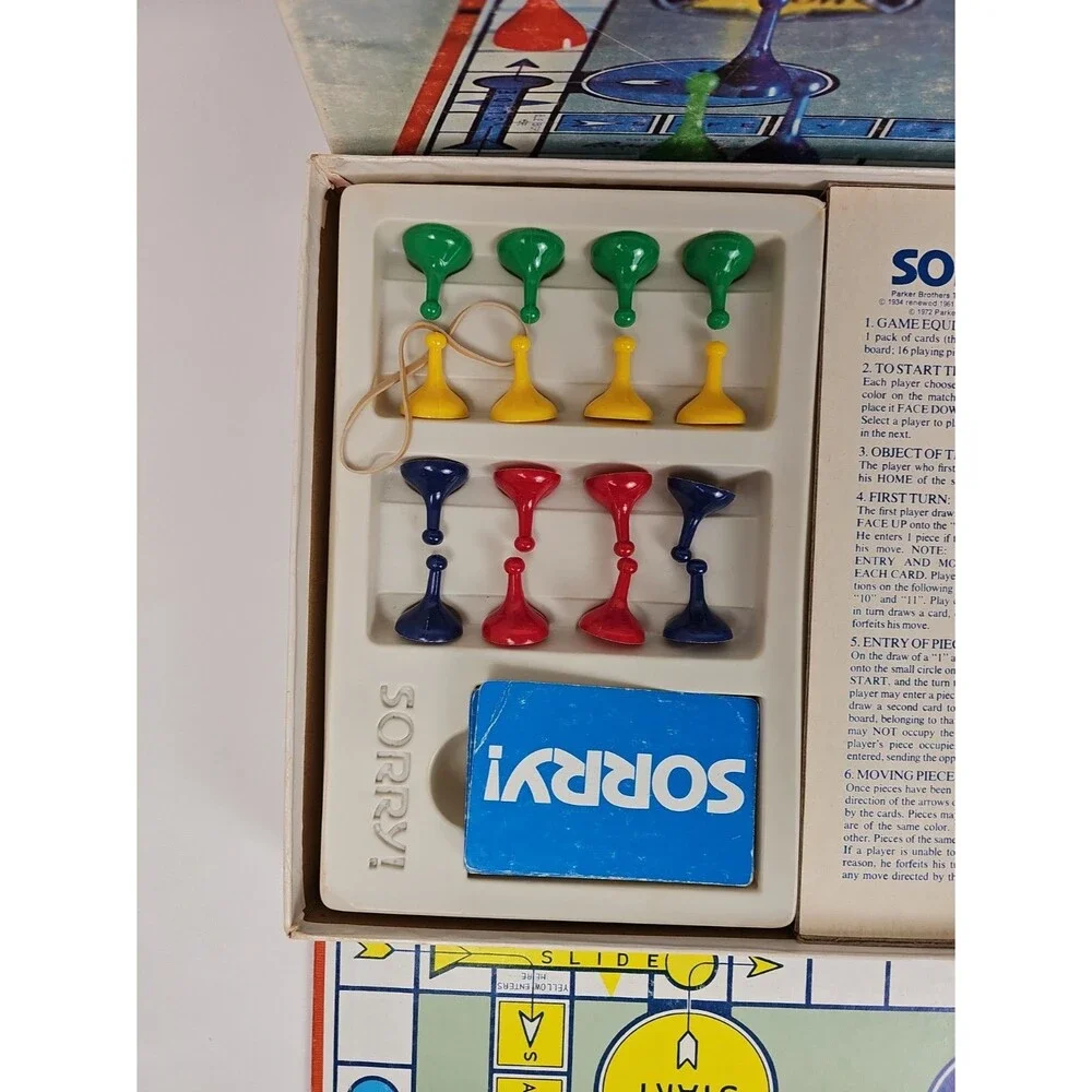 Vintage 1972 Sorry Board Game Parker Brothers Slide Pursuit No. 390 COMPLETE